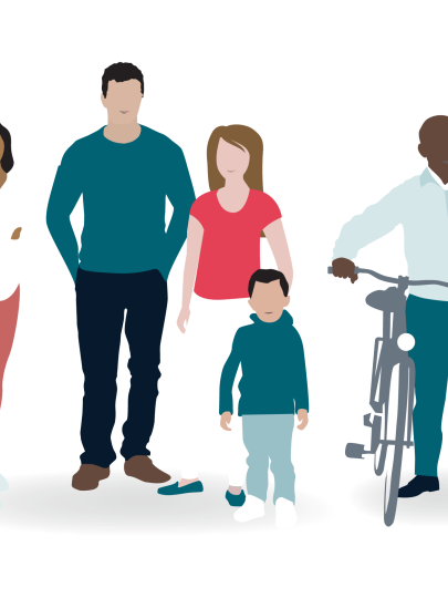 illustratie van vijf mensen van verschillende leeftijden