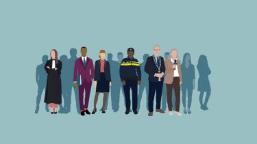 Groep mensen uit verschillende sectoren waar bedreiging en beveiliging een probleem is: advocaten, journalisten, politie en openbaar bestuur